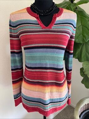 Ralph Lauren Women’s Linen Blend Aztec Southwestern V-Neck Sweater Jumper Small